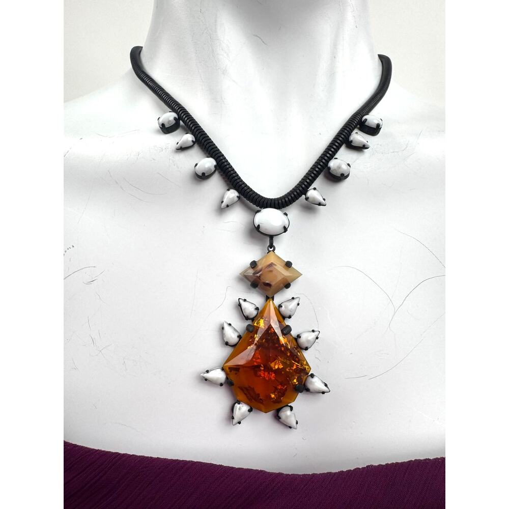 Doug Paulus Signed Red Crystal Rhinestone Statement Necklace NWOT Adjustable